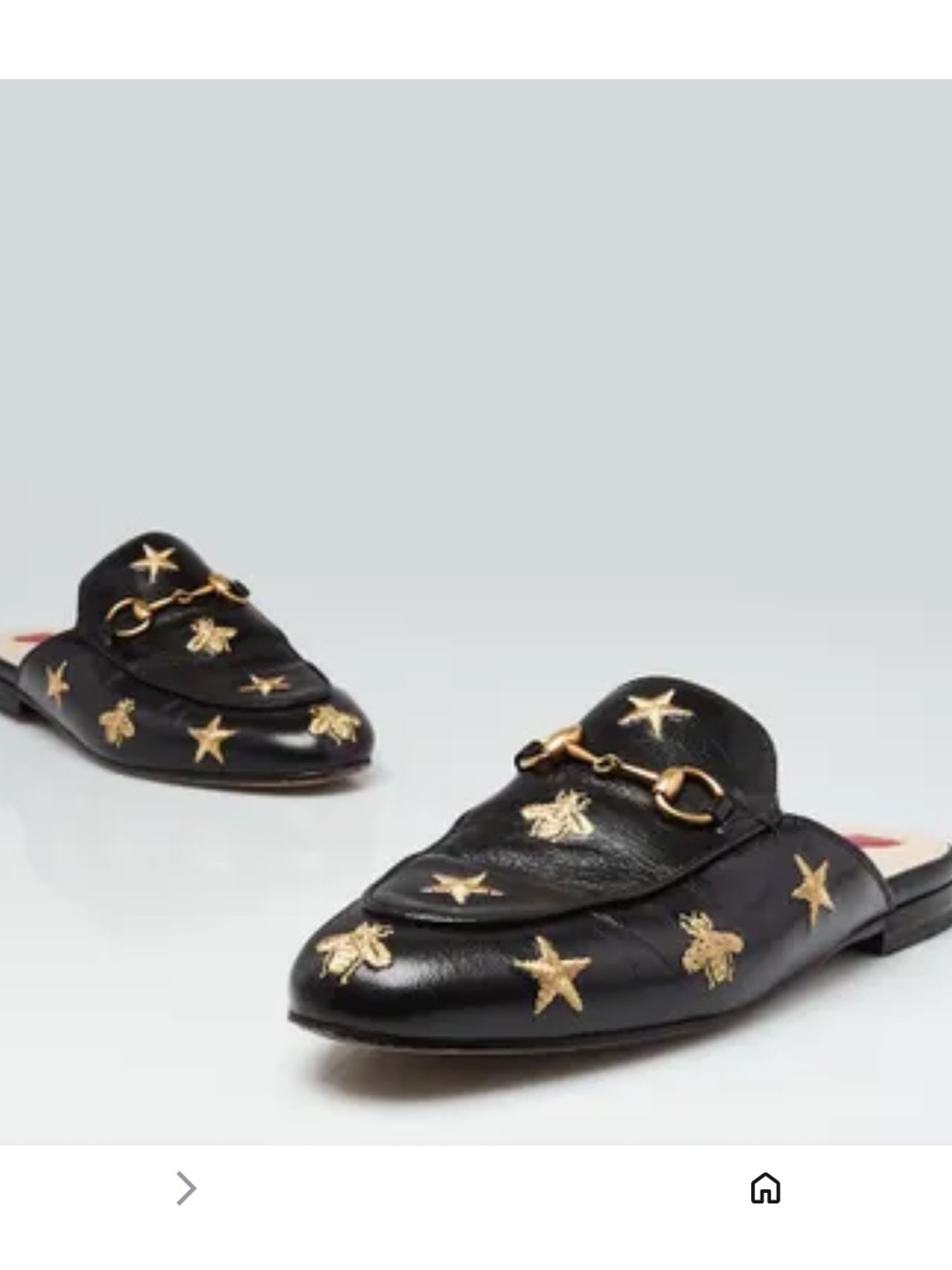 Gucci Black Leather Horsebit Backless Mules with Gold Bee & Star Embroidery